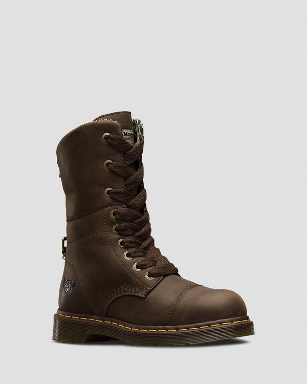 Dr Martens Dámské Pracovní Boty Leah Steel Toe Tmavě Hnědé, CZ-571804